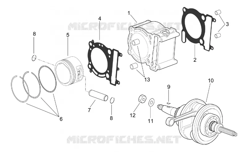 Drive shaft - Cylinder - Piston Aprilia APRILIA-SCOOTER 250 LEONARDO 2001  Leonardo (engine Yamaha)