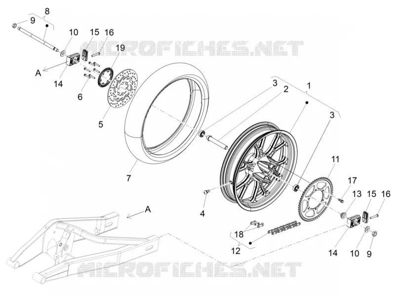 Rear wheel Aprilia APRILIA-MOTORCYCLES 125 TUONO 2017  Tuono 125 4T E4 ABS