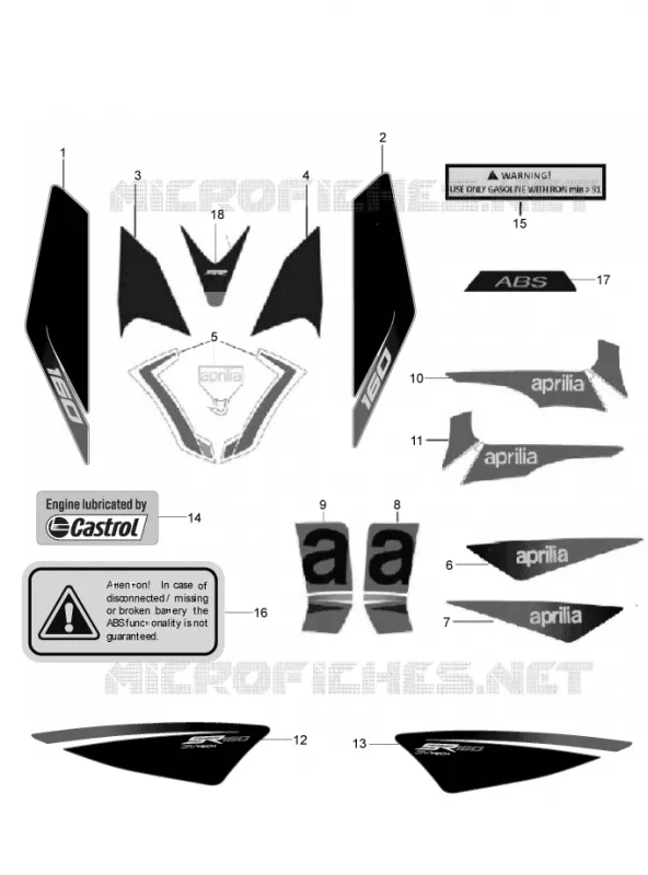 STICKERS - LABELS Aprilia APRILIA-SCOOTER 160 SR 2020  SR Motard 160 ABS BSVI CKD