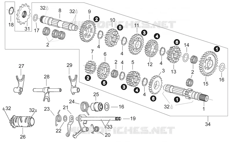 Transmission 6 speed Aprilia APRILIA-MOTORCYCLES 125 RS 1996  RS 125 (engine 123cc)