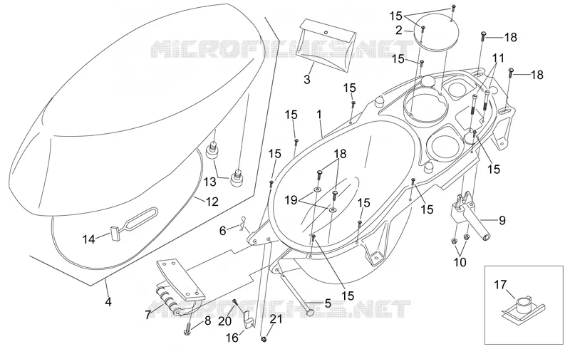 Saddle and helmet compartment Aprilia APRILIA-SCOOTER 50 SONIC 2001  Sonic H2O