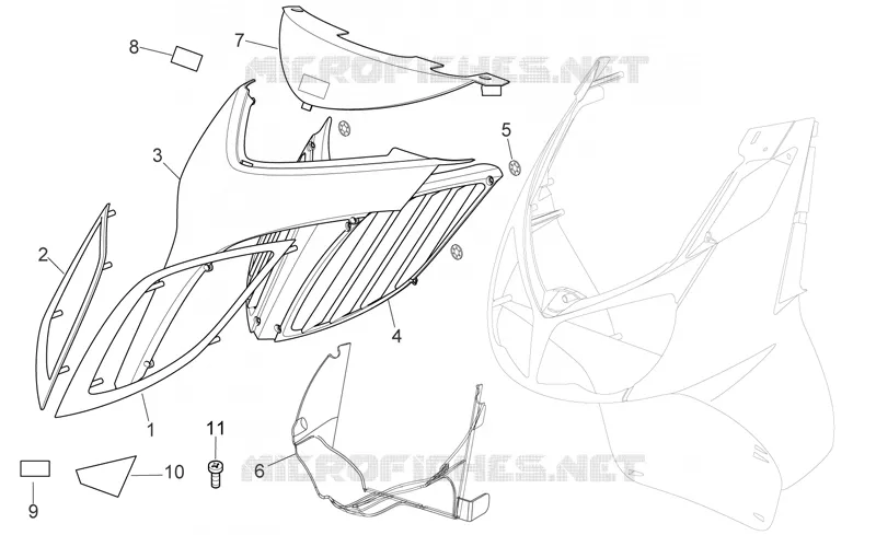 Front body  -  Front cover Aprilia APRILIA-SCOOTER 200 SPORT-CITY 2007  Sport City E3