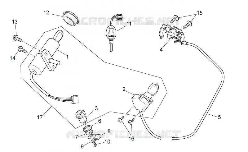 Lock hardware kit Aprilia APRILIA-SCOOTER 50 SR 2014  SR carb.