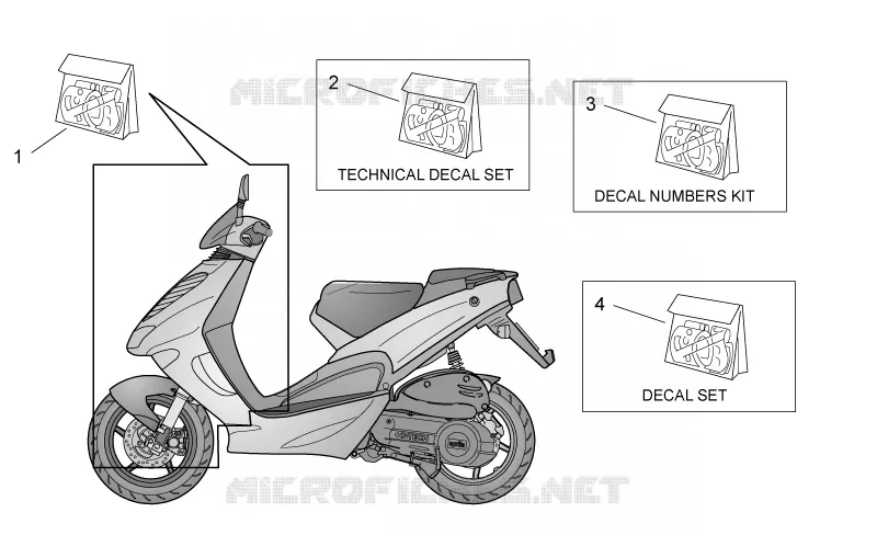 Front body and technical decal Aprilia APRILIA-SCOOTER 50 SR 2004  SR H2O (IE+Carb.)