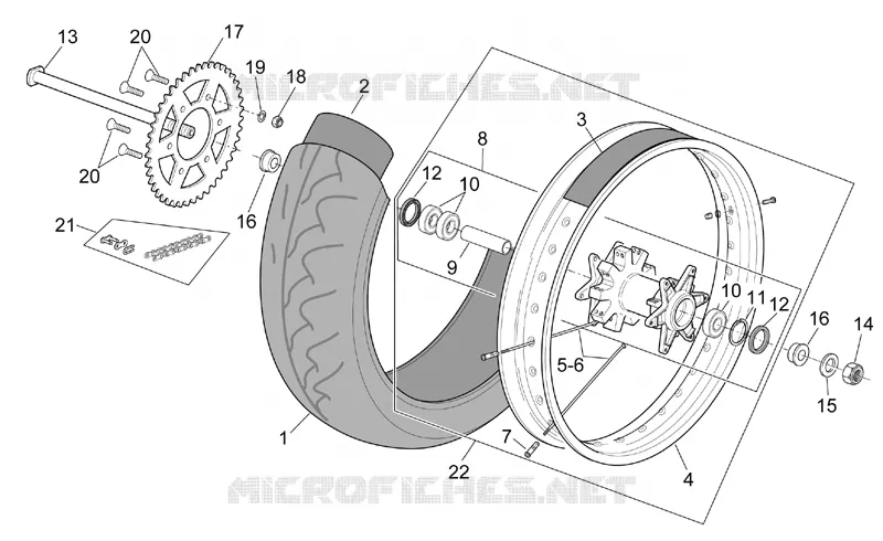 Rear wheel Aprilia APRILIA-MOTORCYCLES 125 MX 2006  MX SuperMotard